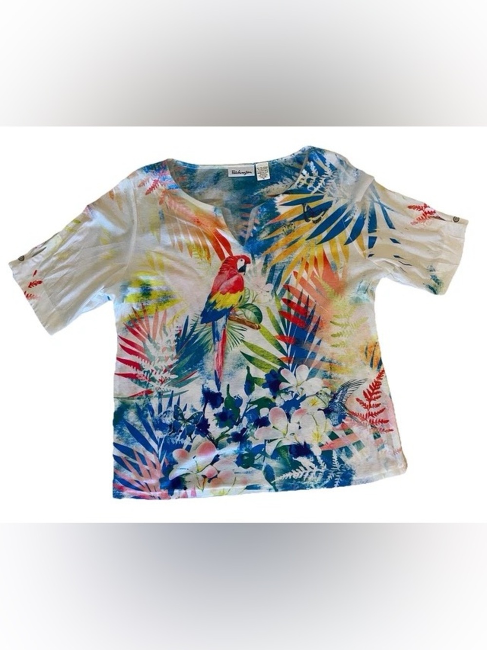Patchington Tropical Parrot Floral Tee - Blue/Red/Yellow/Green